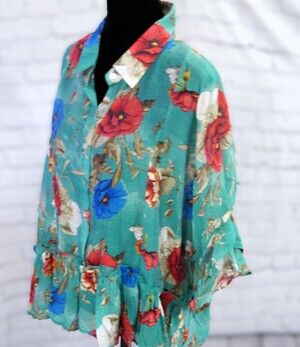 UMgee Green Floral Button-Up Blouse